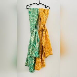 Green and Yellow Patterned Scarves